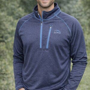 L.L.Bean Men’s L Quarter‑Zip Pullover Navy Blue Stitching Performance LS